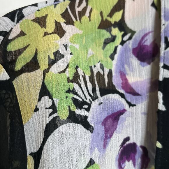 Sheer Floral Roses Print Top Purple Womens 2X Flare Sleeve Cottagecore - Picture 3 of 7